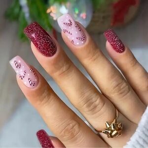 Press on Christmas Red & Candy Cane Nails NIB
